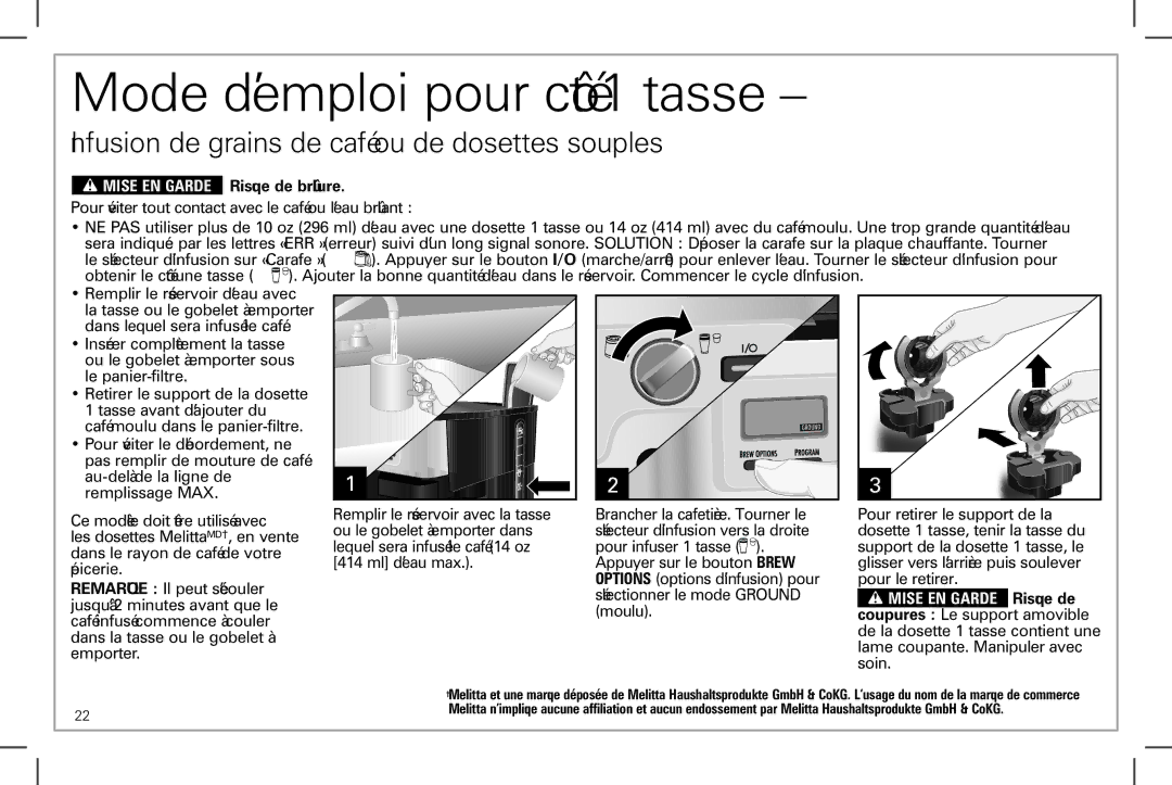 Hamilton Beach 49983 manual Infusion de grains de café ou de dosettes souples 