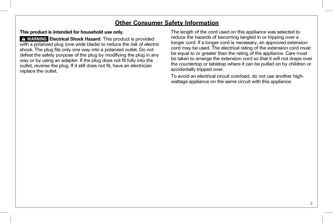 Hamilton Beach 49983 manual Other Consumer Safety Information 