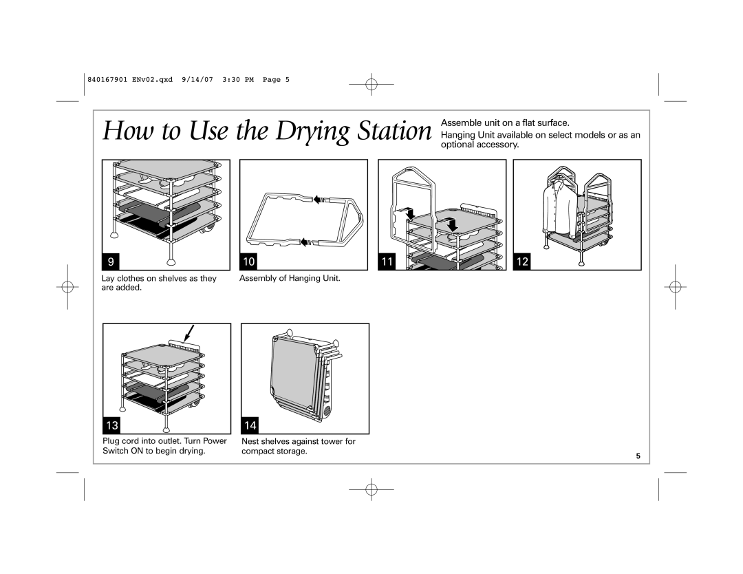 Hamilton Beach 11510, 5 A, 11520 How to Use the Drying Station Assemble unit on a flat surface, Assembly of Hanging Unit 