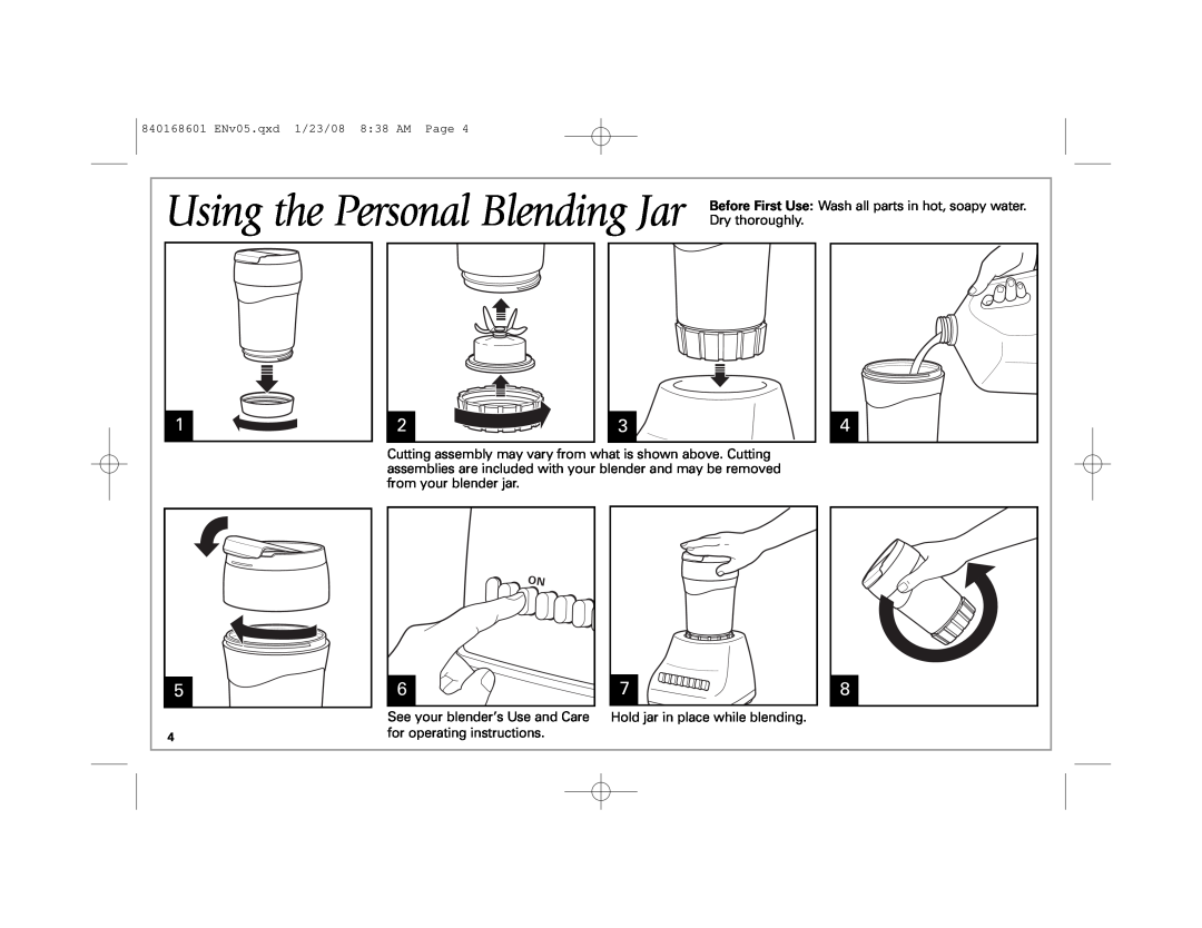 Hamilton Beach 50239 manual Using the Personal Blending Jar, Dry thoroughly 