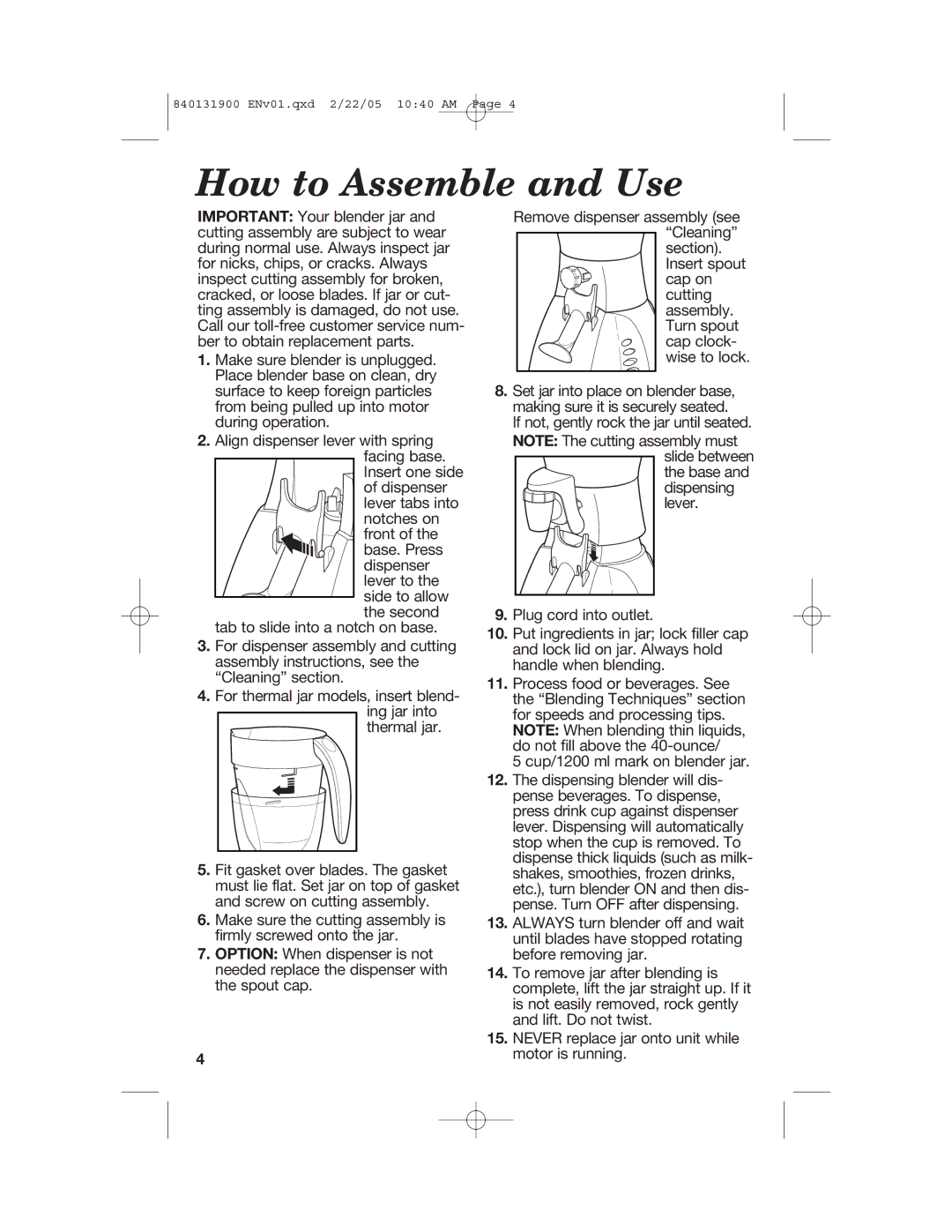 Hamilton Beach 50754C manual How to Assemble and Use 