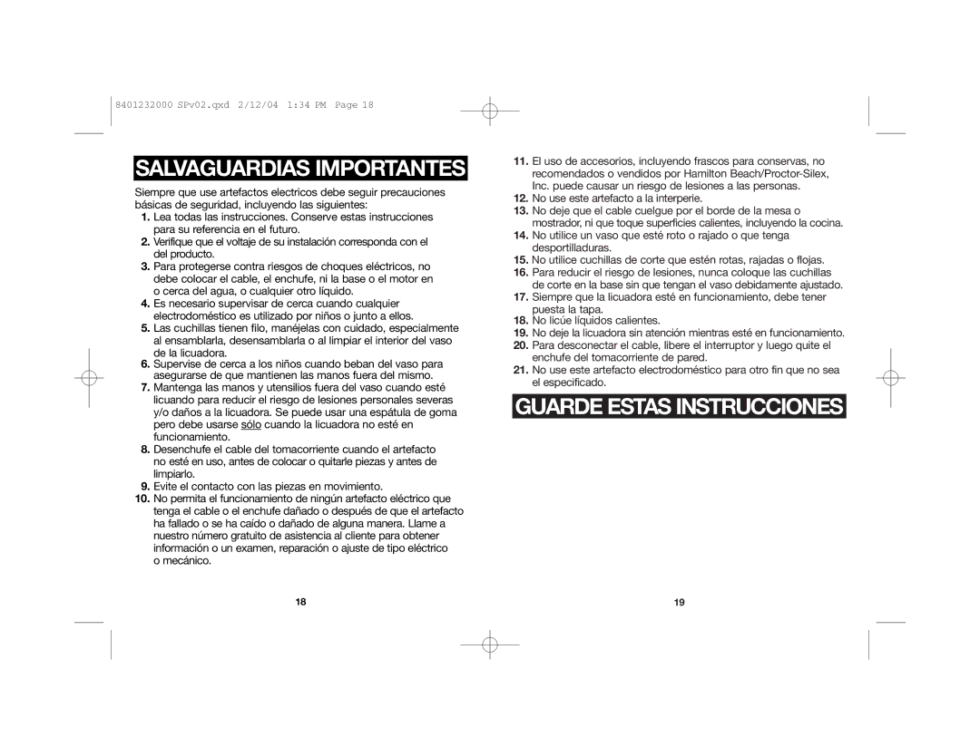 Hamilton Beach 51101 manual Salvaguardias Importantes 