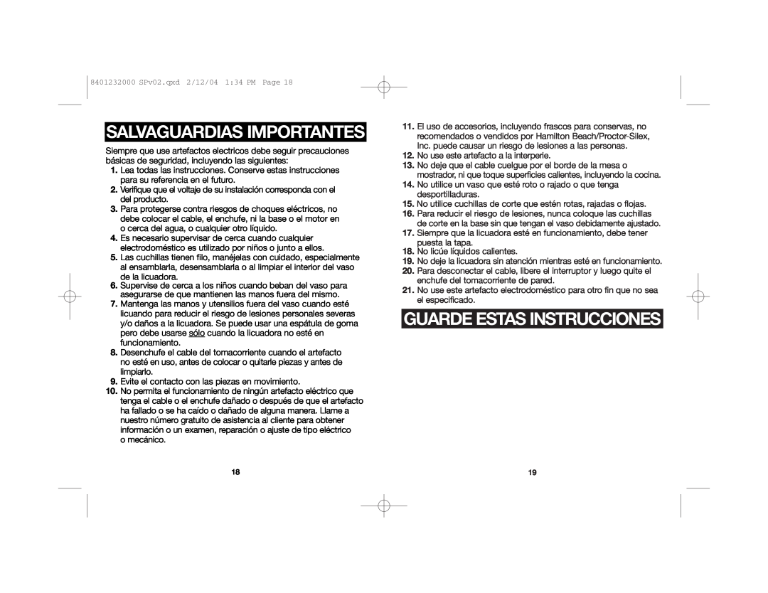 Hamilton Beach 51101 manual Salvaguardias Importantes, Guarde Estas Instrucciones 