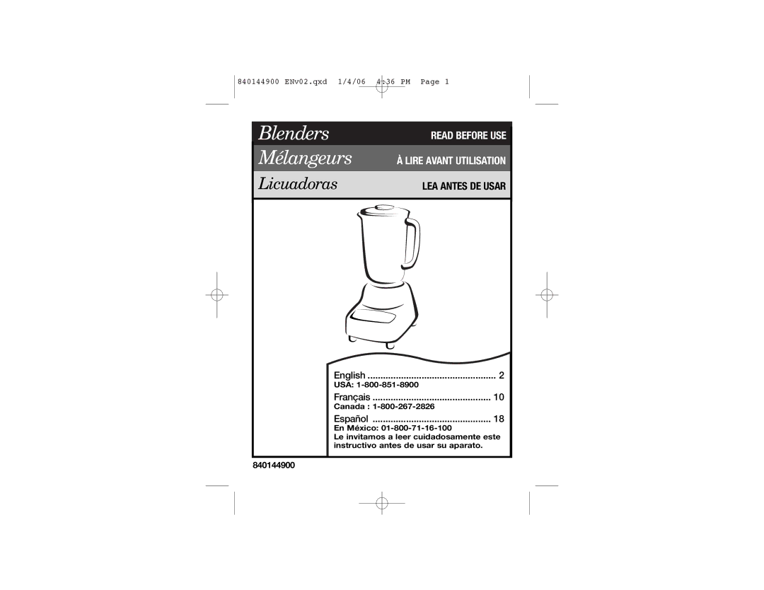 Hamilton Beach 52230C manual Blenders Mélangeurs, Read Before USE 