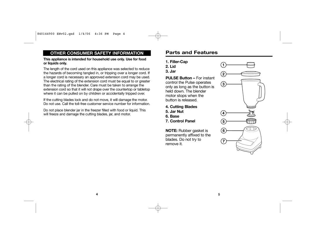 Hamilton Beach 52230C manual Parts and Features, Other Consumer Safety Information 