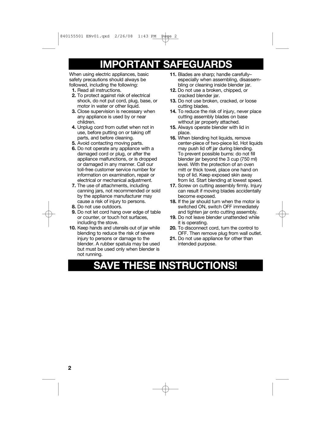 Hamilton Beach 54616C manual Important Safeguards 