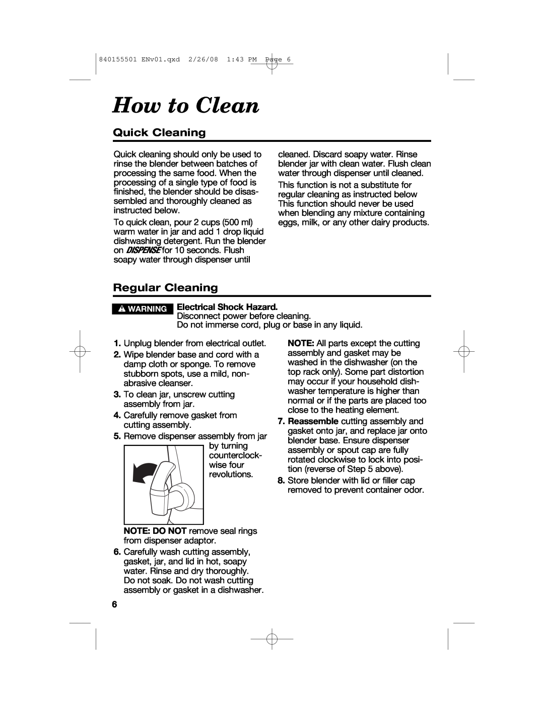 Hamilton Beach 54616C manual How to Clean, Quick Cleaning, Regular Cleaning, w WARNING Electrical Shock Hazard 