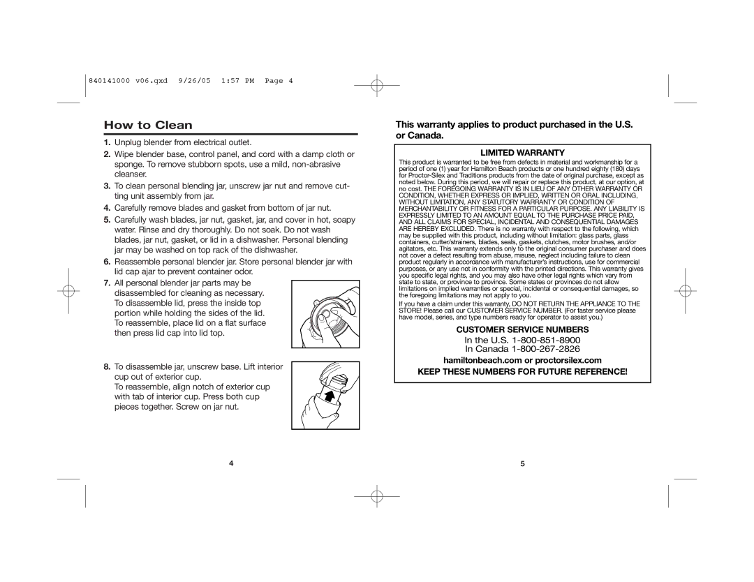 Hamilton Beach 56409 manual How to Clean, Limited Warranty 