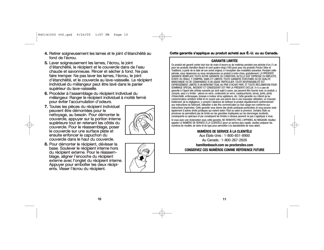 Hamilton Beach 56409 manual Aux États-Unis Au Canada, Garantie Limitée, Numéros De Service À La Clientèle 