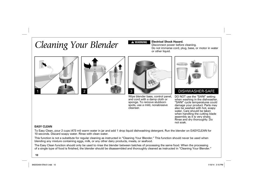 Hamilton Beach 58148 manual Cleaning Your Blender, Easy Clean 