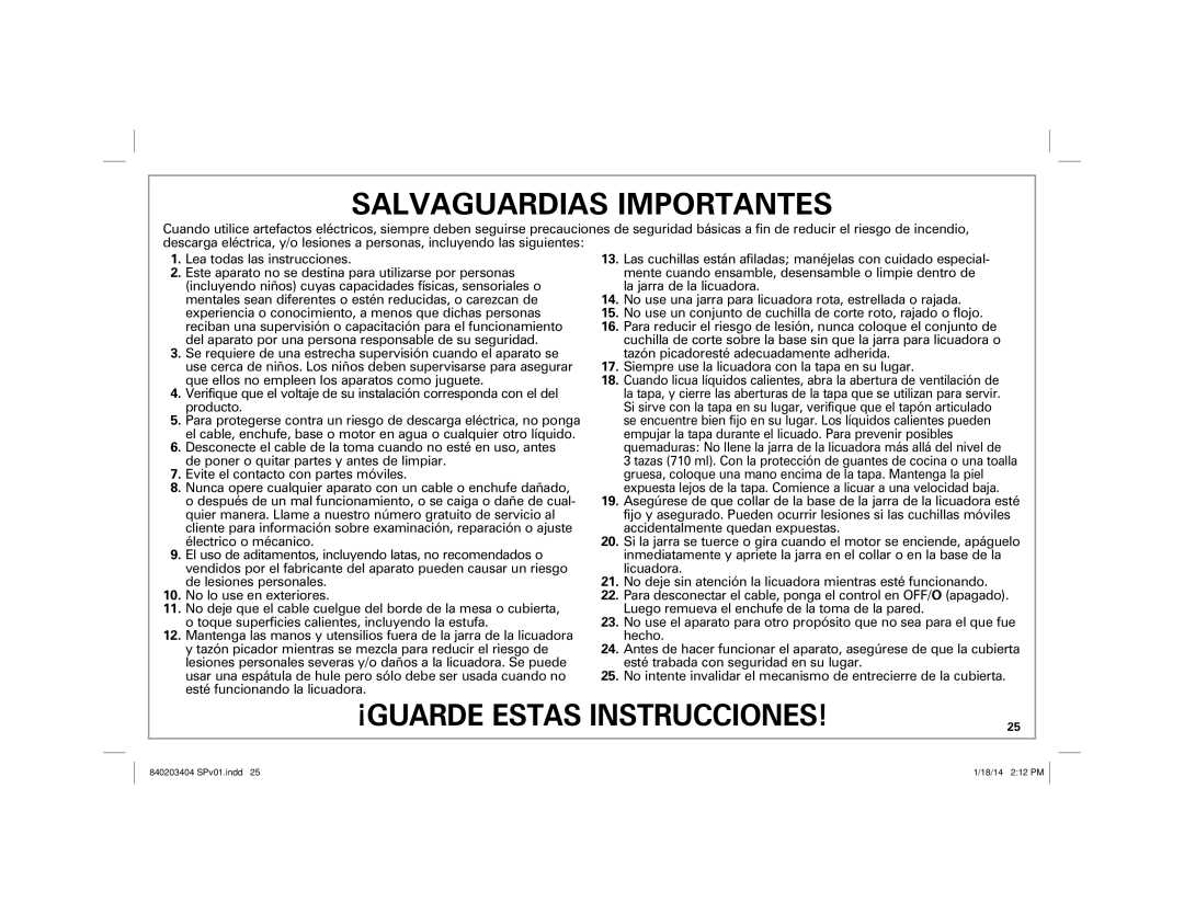 Hamilton Beach 58148 manual Salvaguardias Importantes 