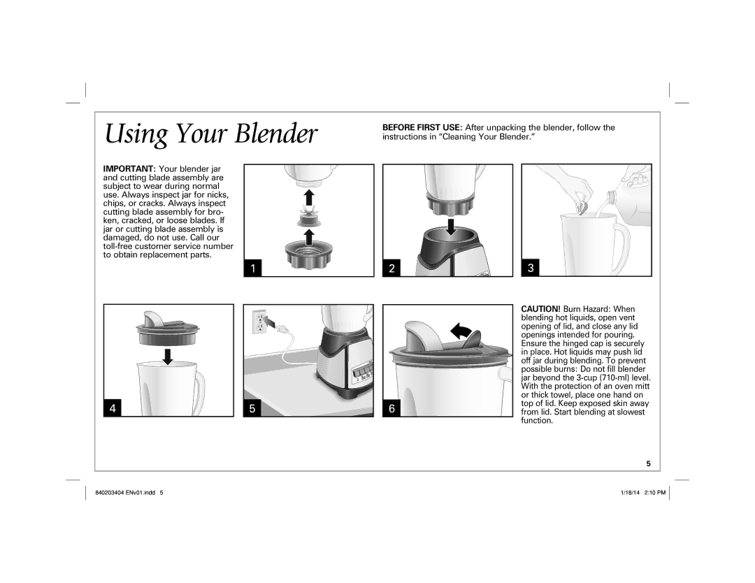 Hamilton Beach 58148 manual Using Your Blender 