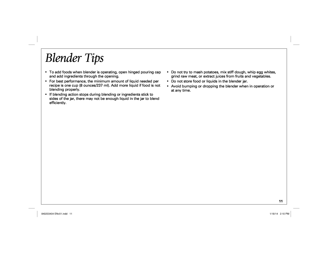 Hamilton Beach 58148 manual Blender Tips 