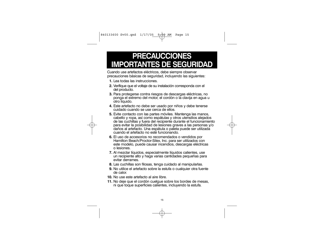 Hamilton Beach 59725 manual Precaucciones Importantes DE Seguridad 