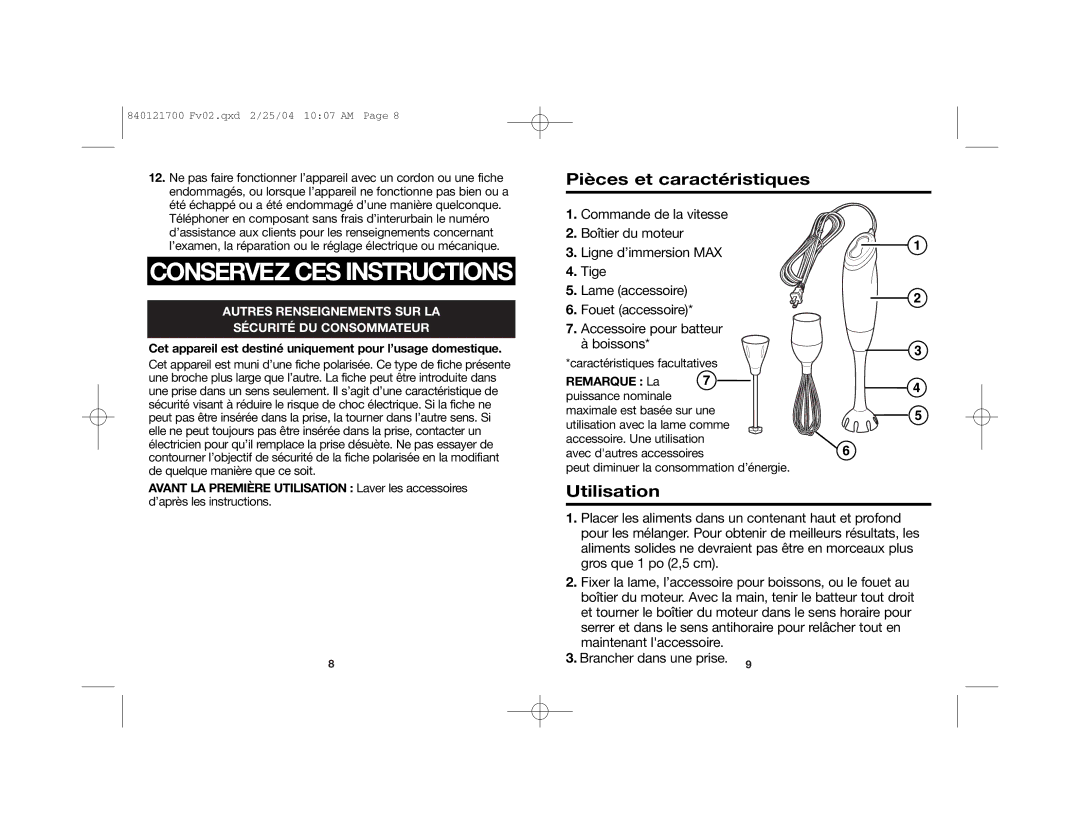 Hamilton Beach 59780 Pièces et caractéristiques, Utilisation, Cet appareil est destiné uniquement pour l’usage domestique 