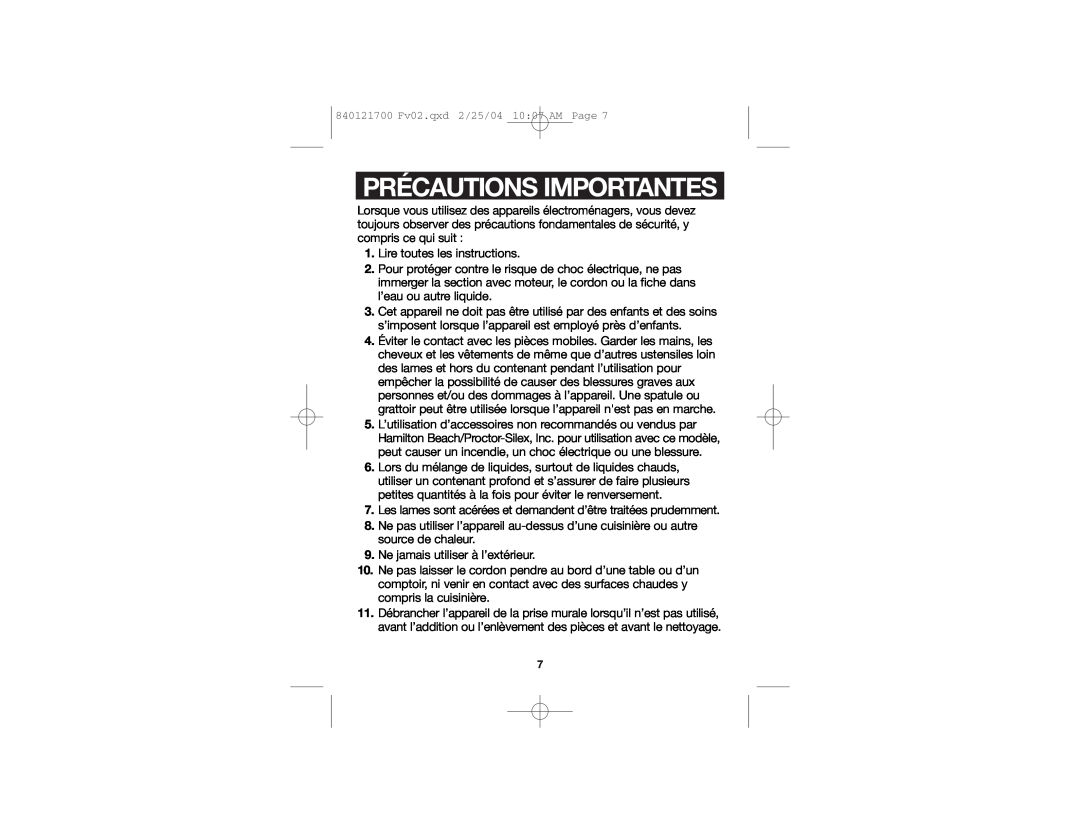 Hamilton Beach 59780 manual Précautions Importantes 