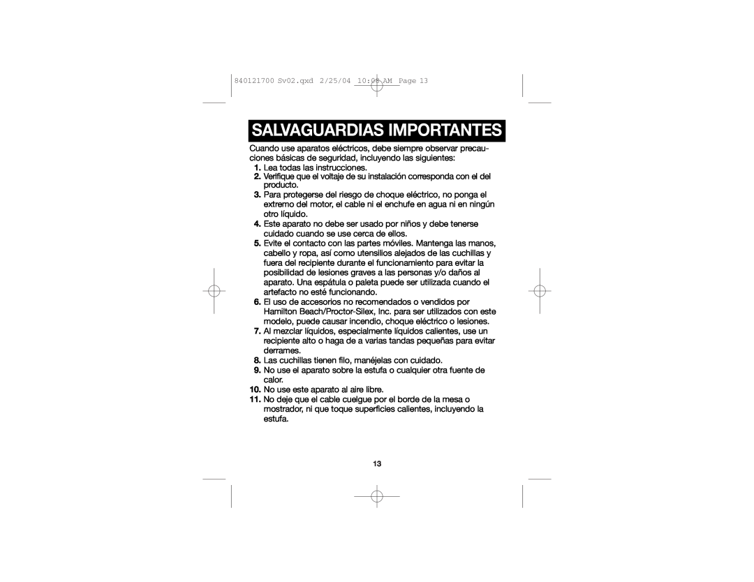 Hamilton Beach 59780 manual Salvaguardias Importantes 
