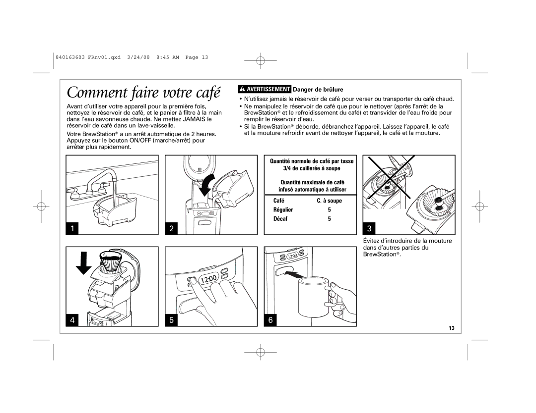 Hamilton Beach 48274, 6-Cup BrewStation manual Café, Décaf 