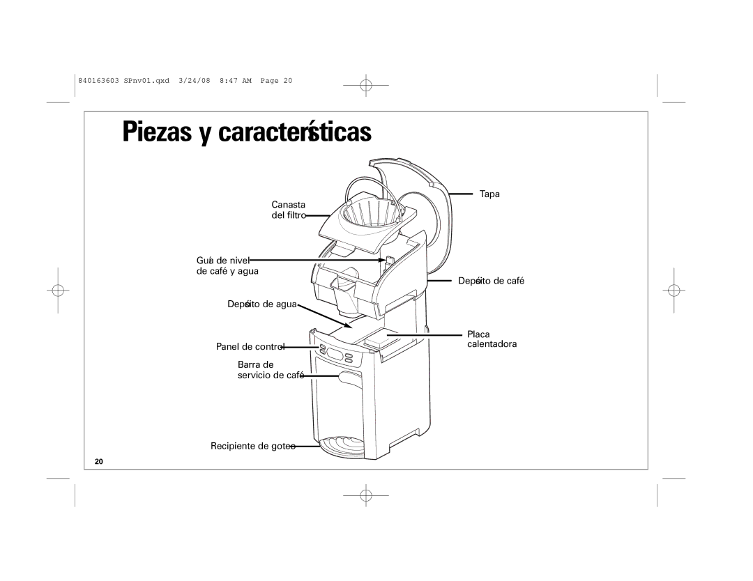 Hamilton Beach 6-Cup BrewStation, 48274 manual Piezas y características 