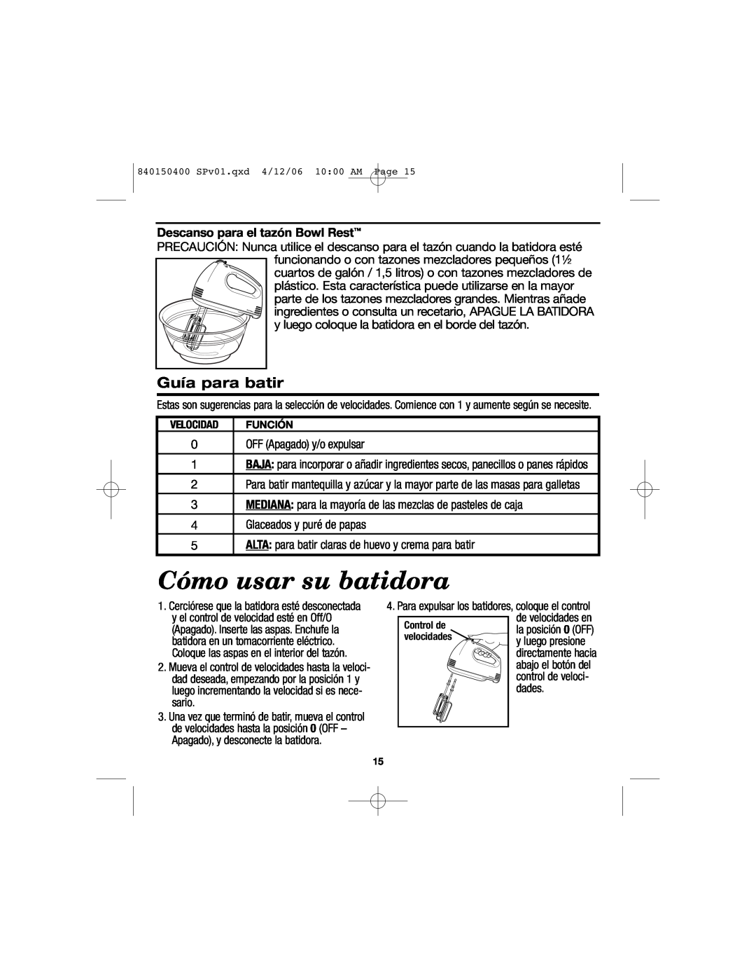 Hamilton Beach 62515R, 62588 manual Cómo usar su batidora, Guía para batir 