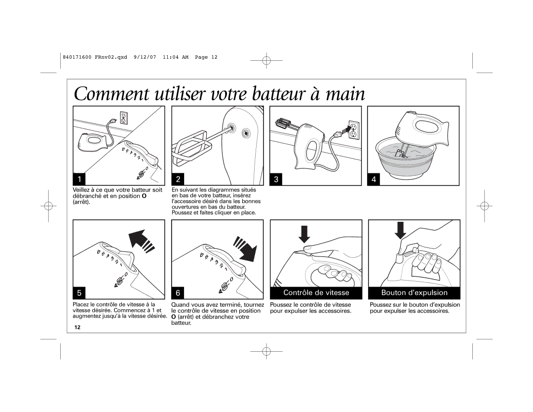 Hamilton Beach 62650C manual Comment utiliser votre batteur à main 