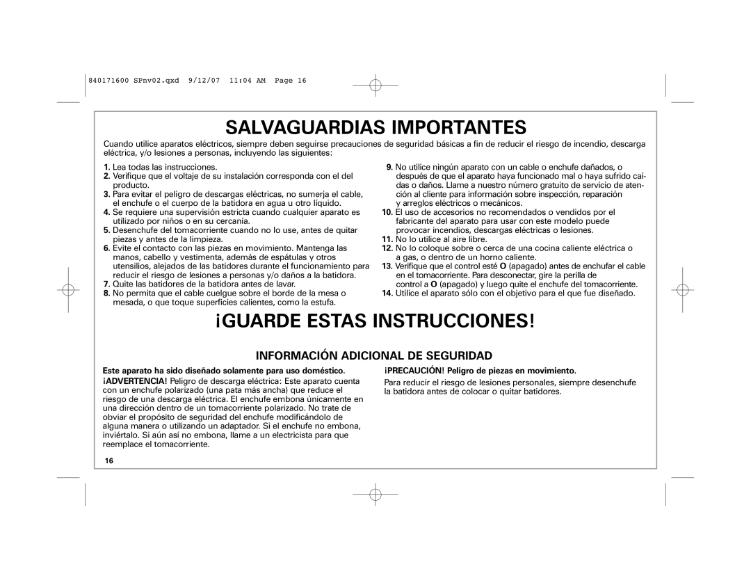 Hamilton Beach 62650C manual Salvaguardias Importantes 