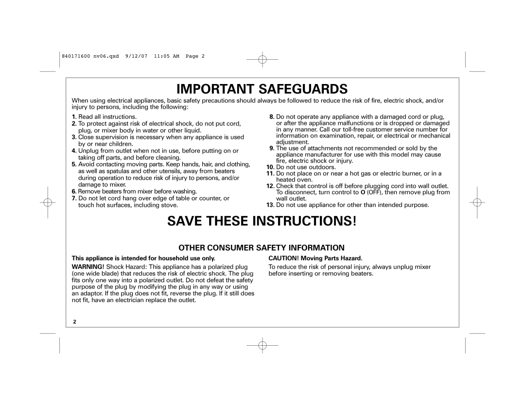 Hamilton Beach 62650C manual Important Safeguards, This appliance is intended for household use only 