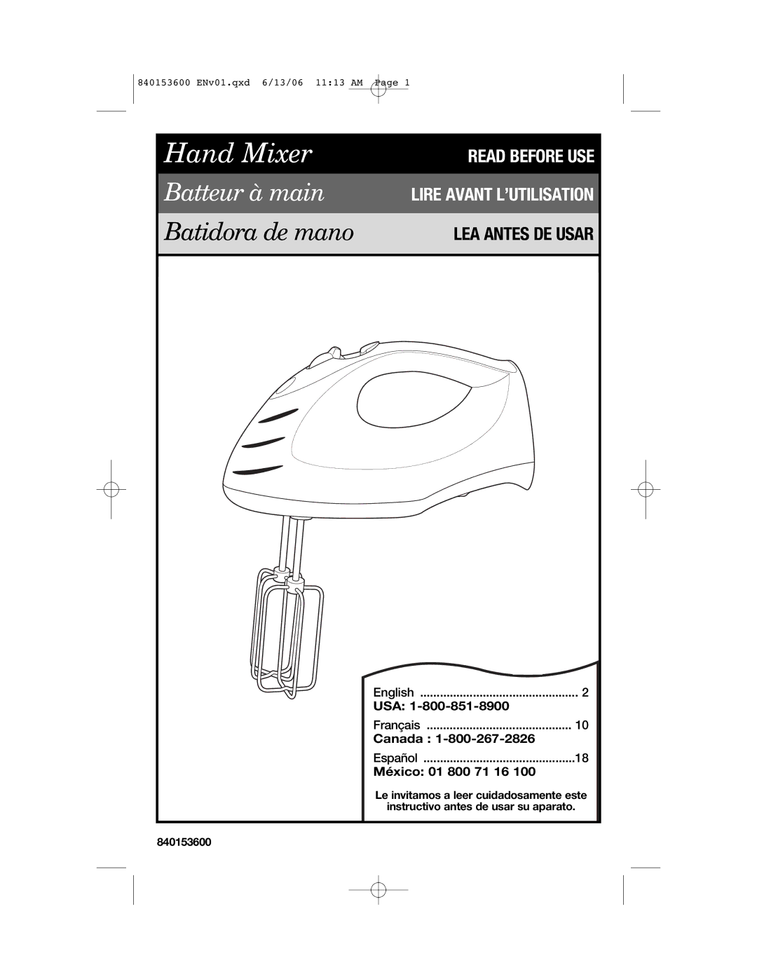 Hamilton Beach 62660 manual Hand Mixer 