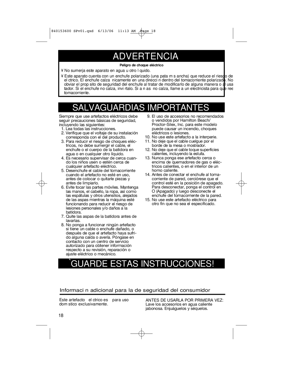 Hamilton Beach 62660 manual Wadvertencia 