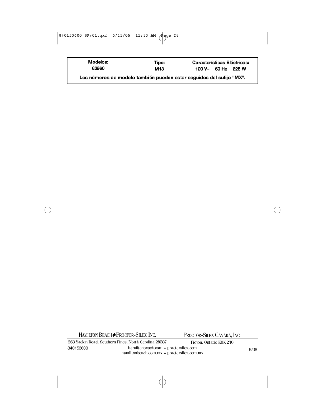 Hamilton Beach 62660 manual Tipo 