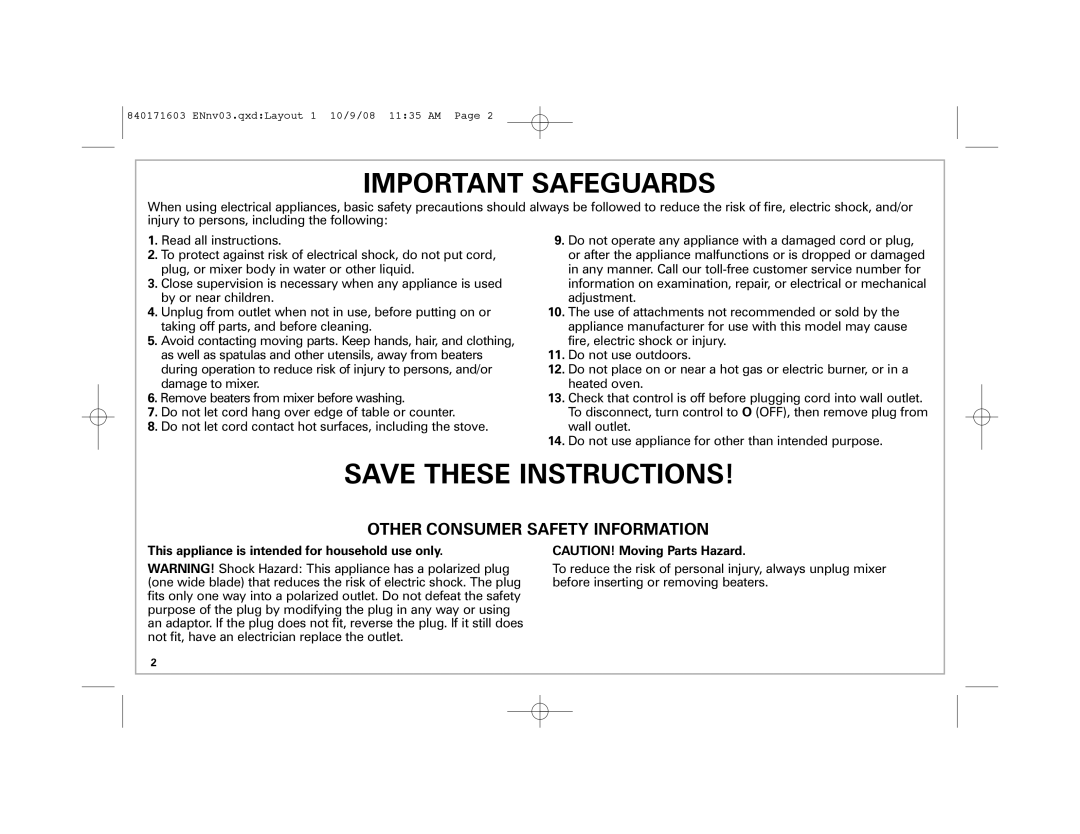 Hamilton Beach 62665N manual Important Safeguards 