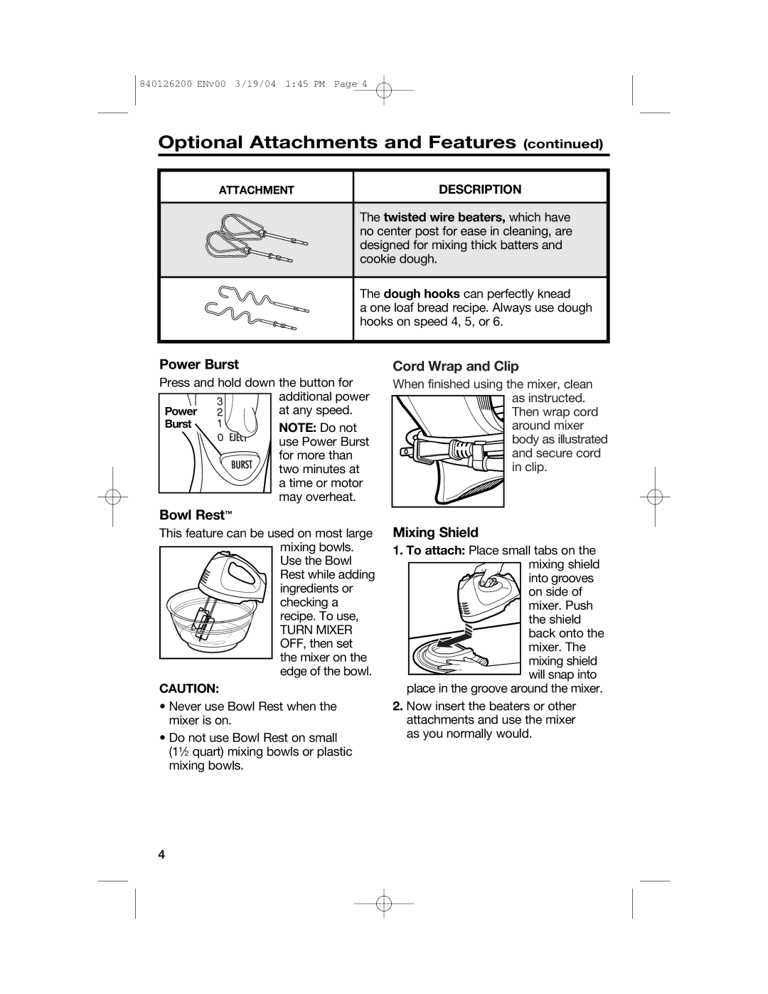 Hamilton Beach 62680C manual Cord Wrap and Clip, Mixing Shield 