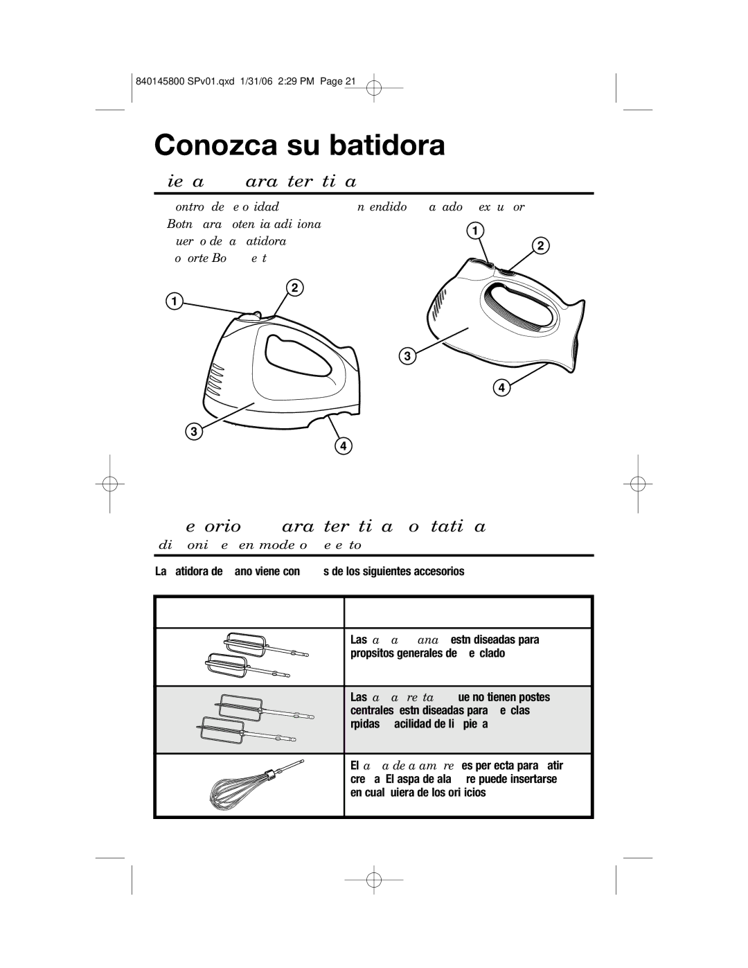 Hamilton Beach 62684, 62680, 62682 Conozca su batidora, Piezas y características, Accesorios y características optativas 