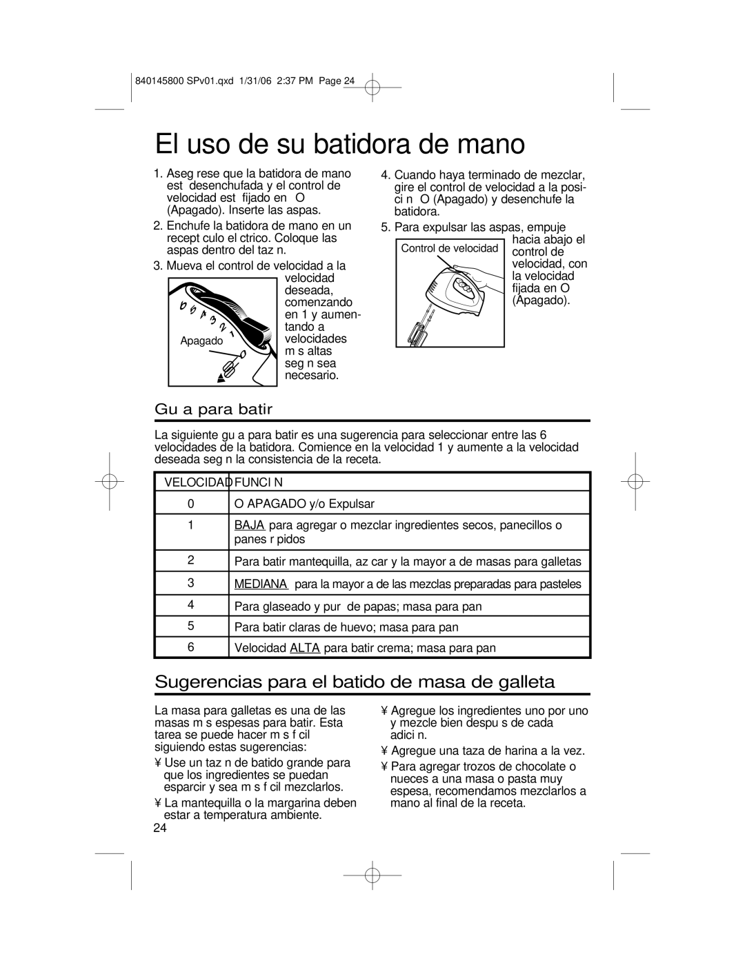 Hamilton Beach 62684, 62680, 62682 manual Sugerencias para el batido de masa de galleta, Guía para batir, Velocidad Función 