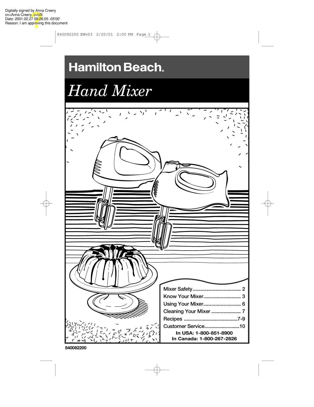 Hamilton Beach 62695RC manual Hand Mixer 