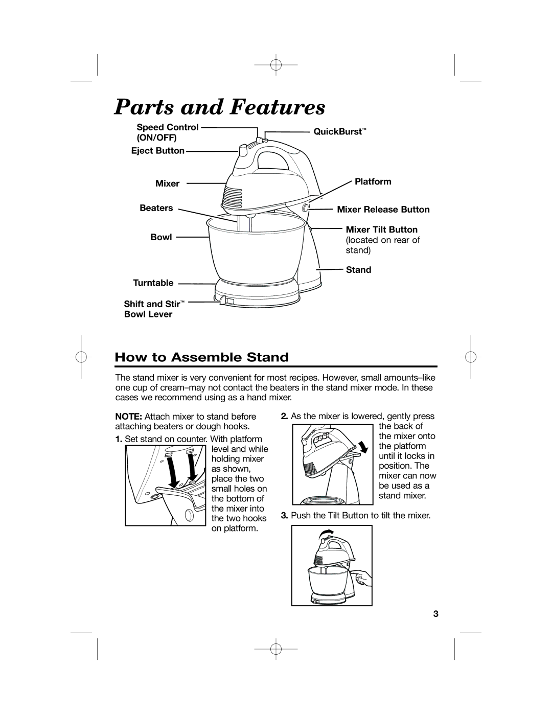 Hamilton Beach 64650 manual Parts and Features, How to Assemble Stand, On/Off 