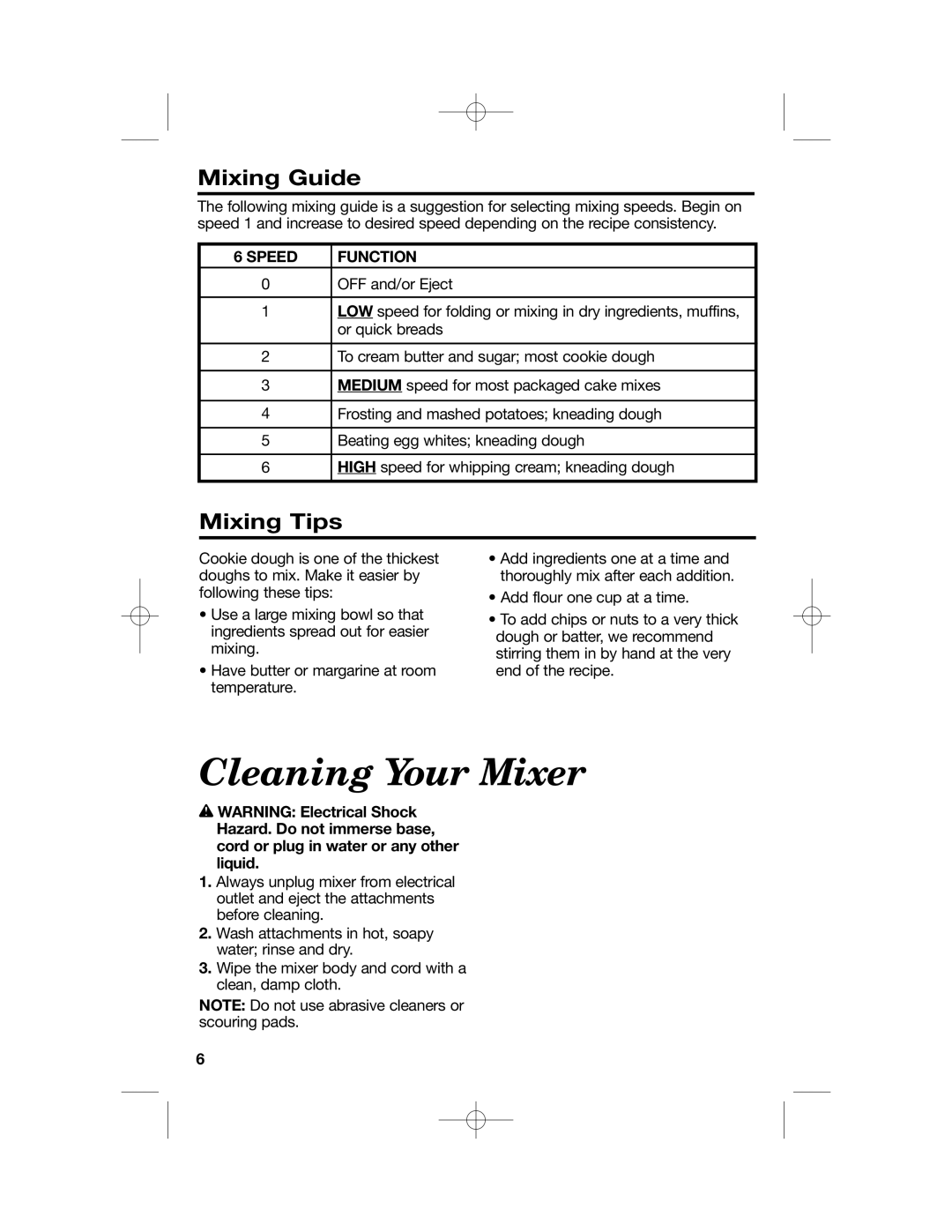 Hamilton Beach 64650 manual Cleaning Your Mixer, Mixing Guide, Mixing Tips, Speed Function 