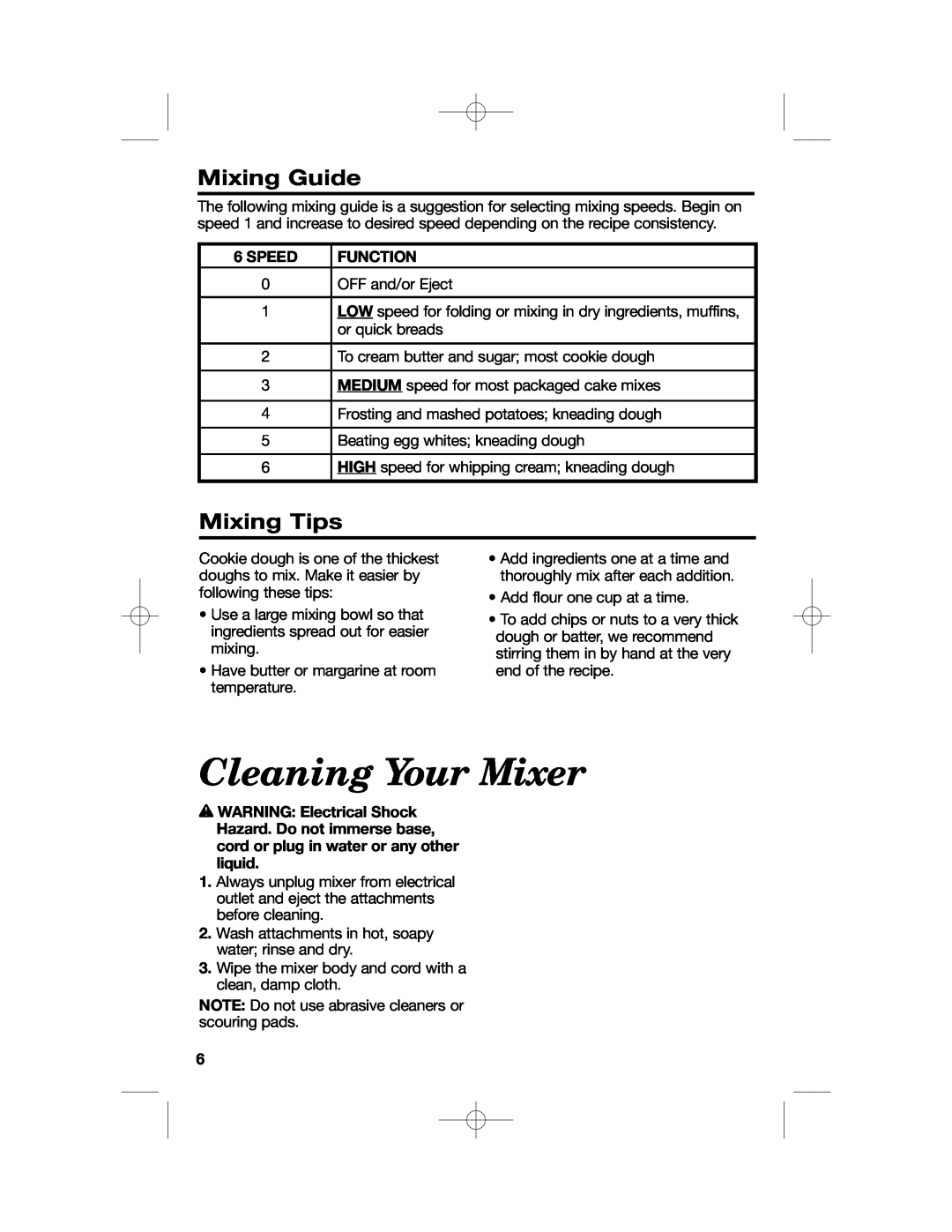 Hamilton Beach 64650 manual Cleaning Your Mixer, Mixing Guide, Mixing Tips, Speed, Function 