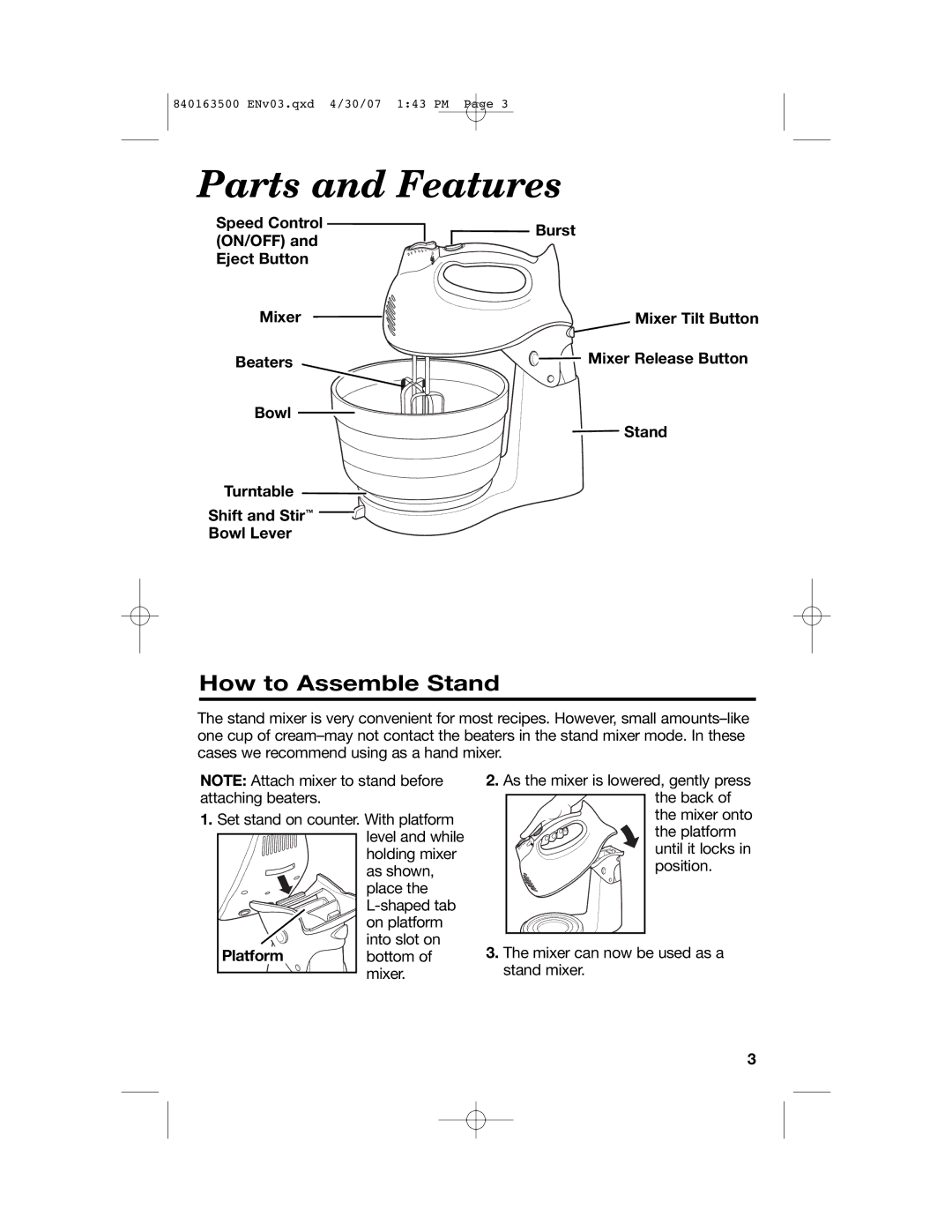 Hamilton Beach 64695N manual Parts and Features, How to Assemble Stand 