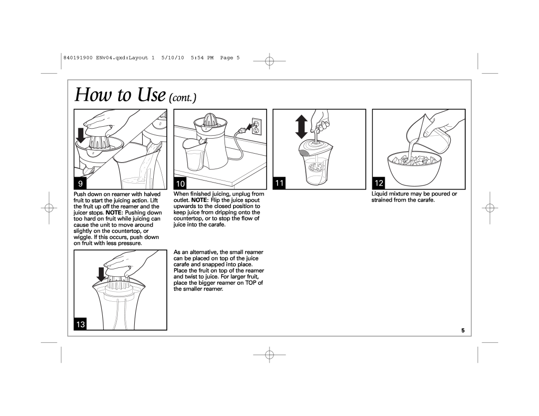 Hamilton Beach 66333 manual How to Use cont 