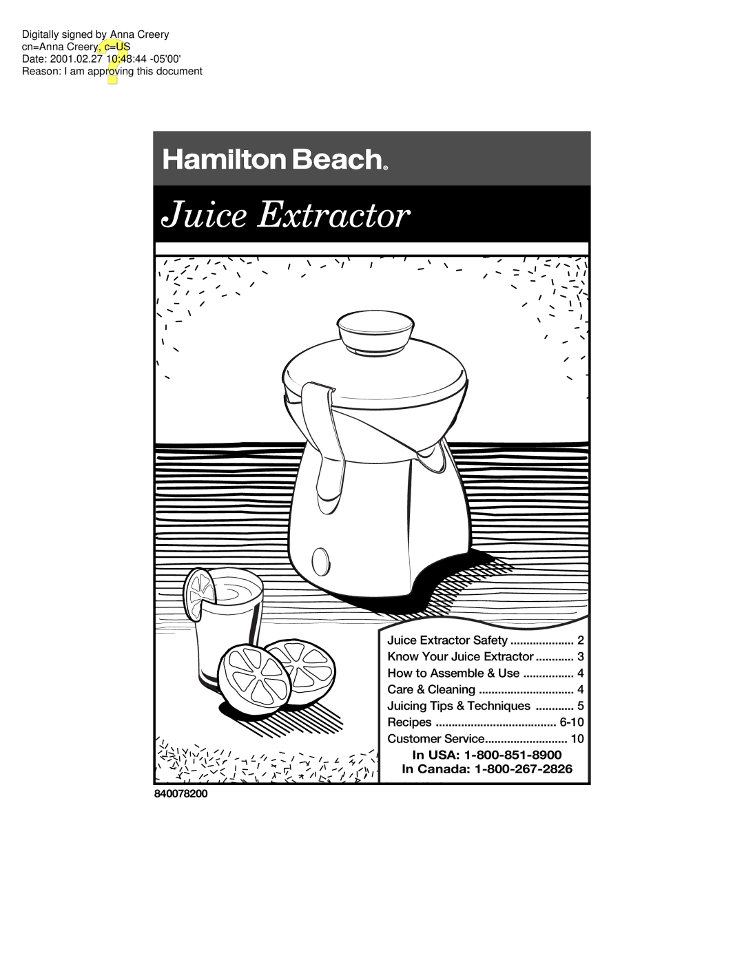 Hamilton Beach 67333 manual Juice Extractor 