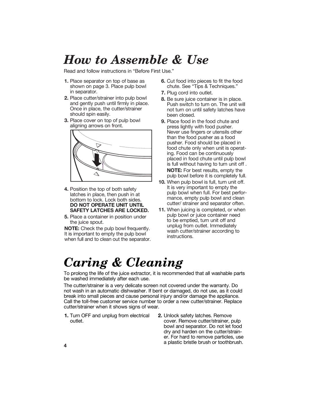 Hamilton Beach 67333 manual How to Assemble & Use, Caring & Cleaning 