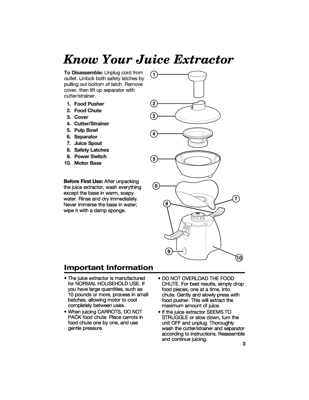 Hamilton Beach 67333 manual Know Your Juice Extractor, Important Information 