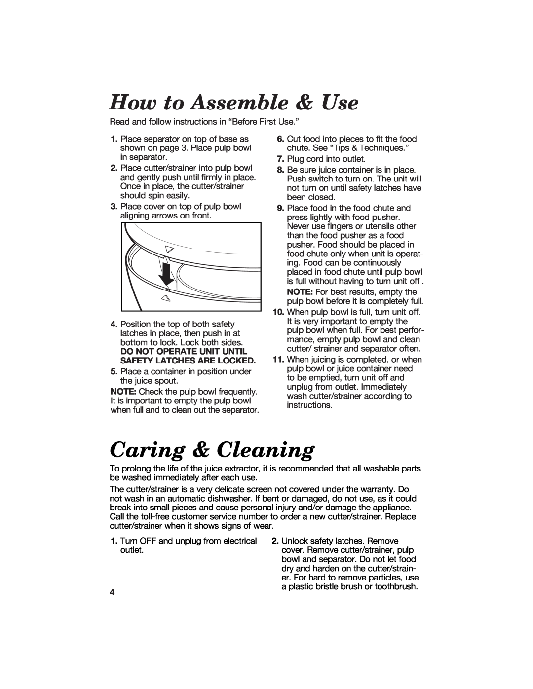 Hamilton Beach 67333 manual How to Assemble & Use, Caring & Cleaning 