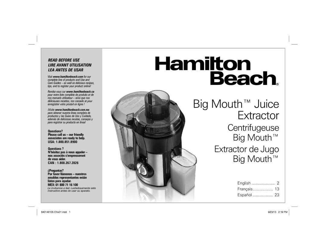 Hamilton Beach 67608 manual Big Mouth Juice Extractor 