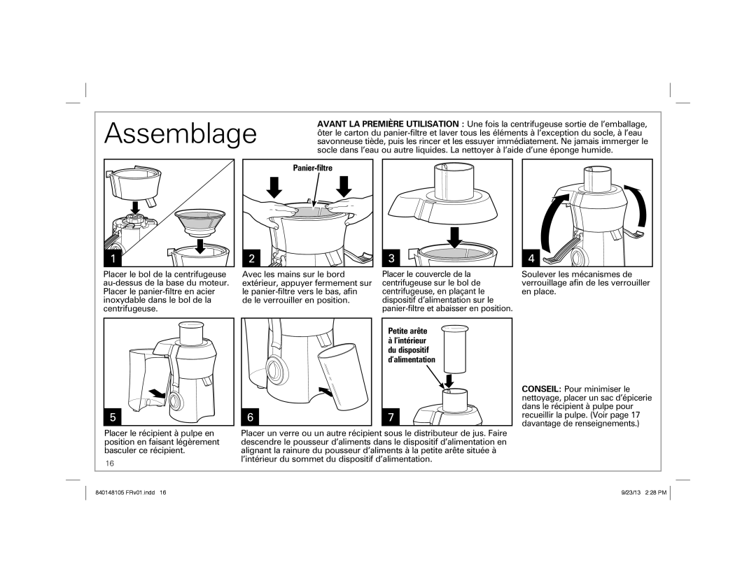 Hamilton Beach 67608 manual Assemblage, Panier-filtre 