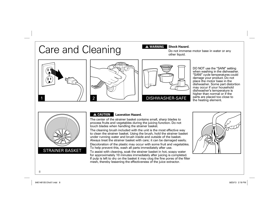 Hamilton Beach 67608 manual Care and Cleaning, Dishwasher-Safe 