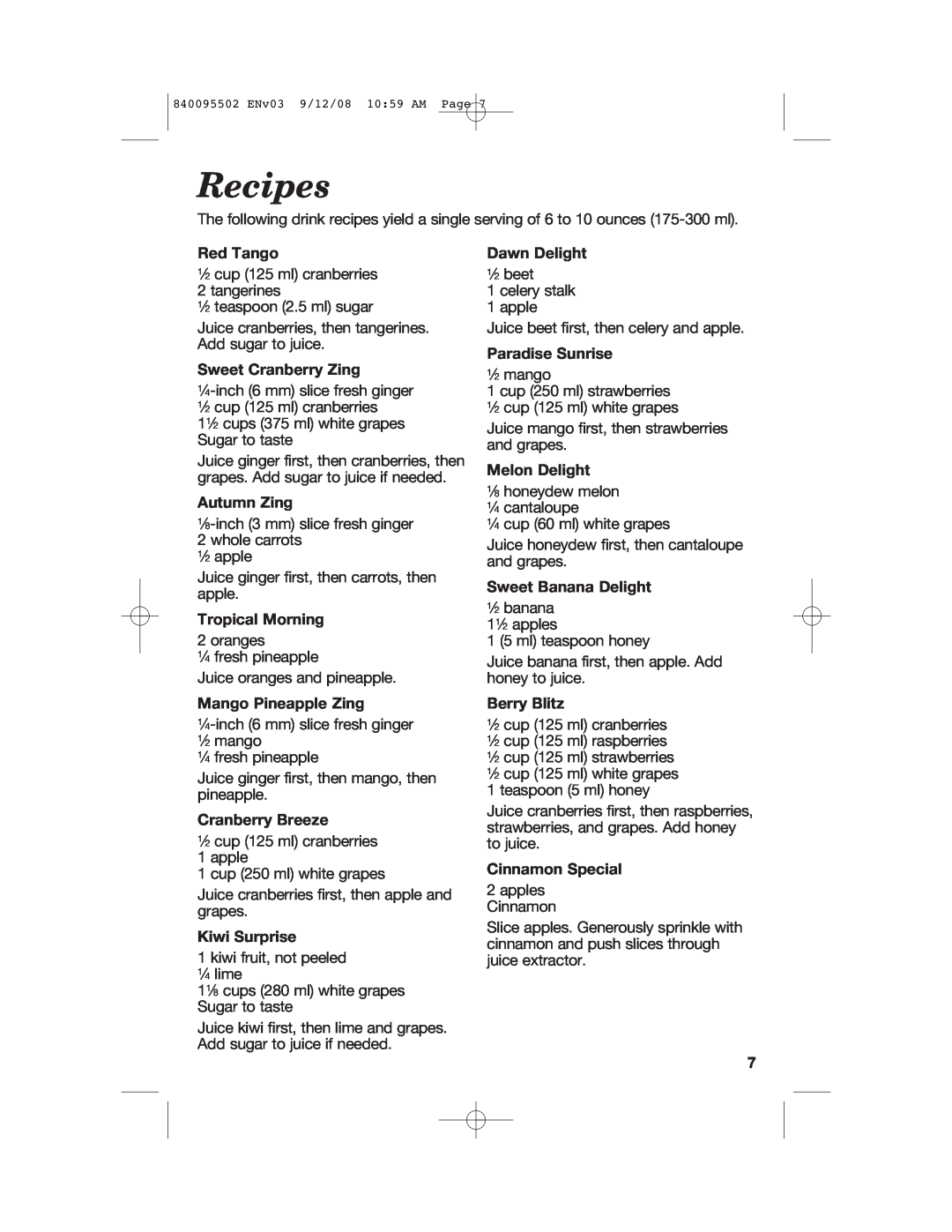 Hamilton Beach 67801 manual Recipes 