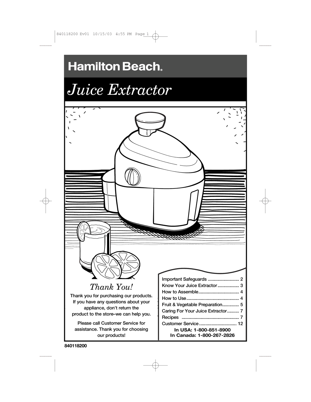 Hamilton Beach 67900 manual Juice Extractor 