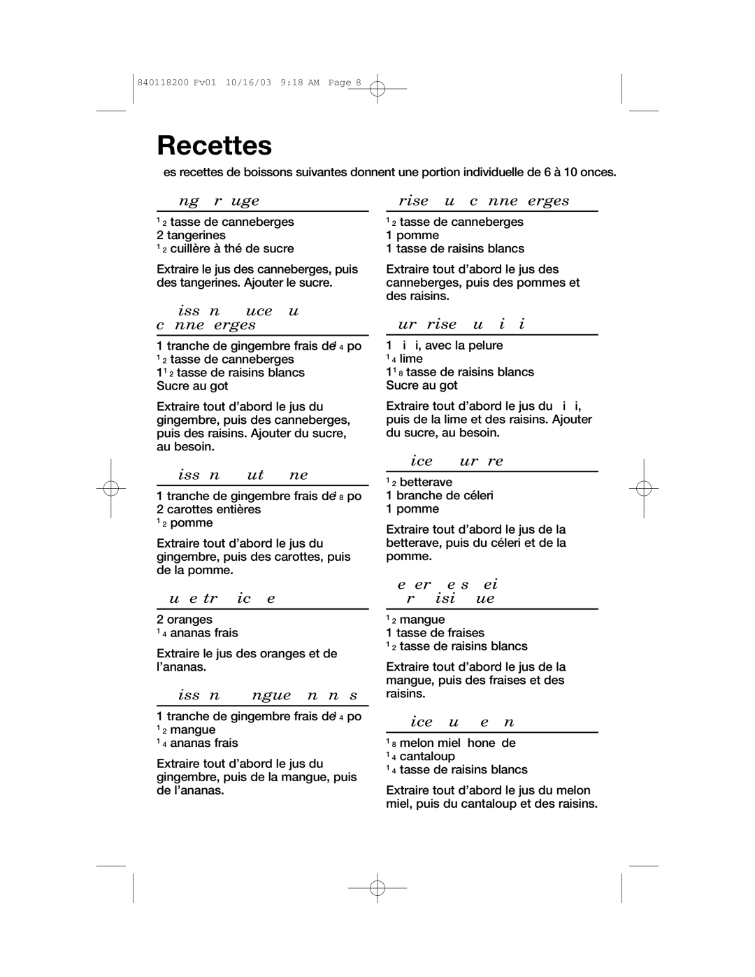 Hamilton Beach 67900 manual Recettes 